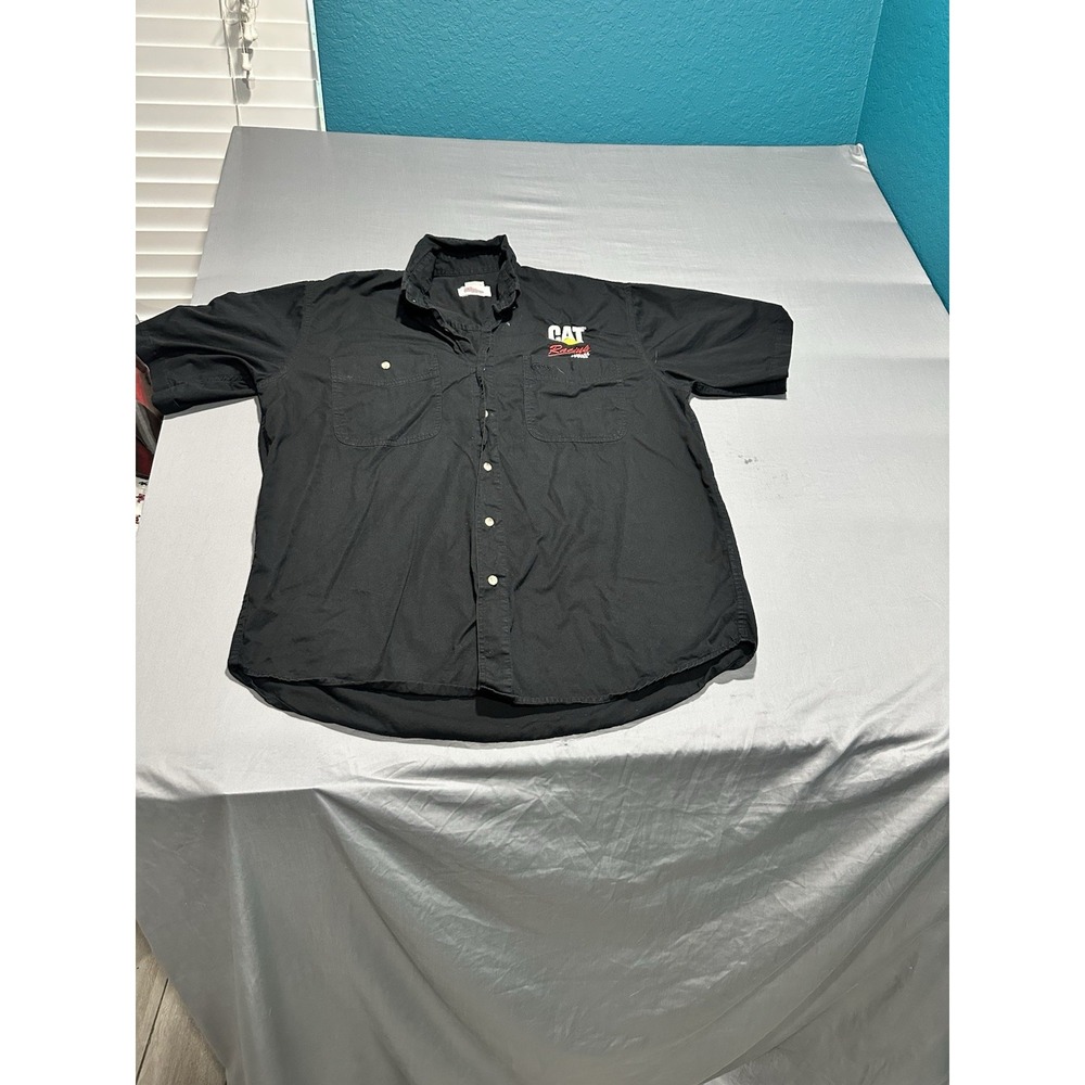 VTG CAT Racing Mens Black Button Up Short Sleeves Cotton Shirt L ‎ Ward Burton